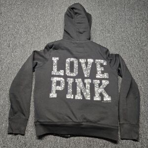 Victoria's Secret LOVE PINK Bling Fur Lined Hoodie Jacket M Black Y2K Vintage